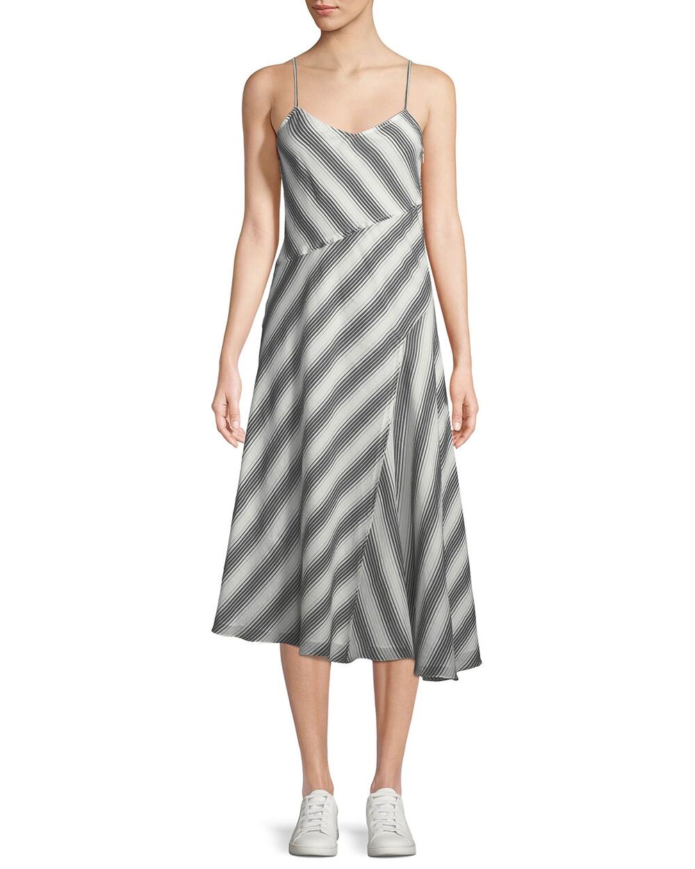 Theory Women's Size 8 Black & White Spaghetti Strap Striped Summer Athens Dress